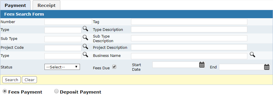 Payment Manager Fees Search Form